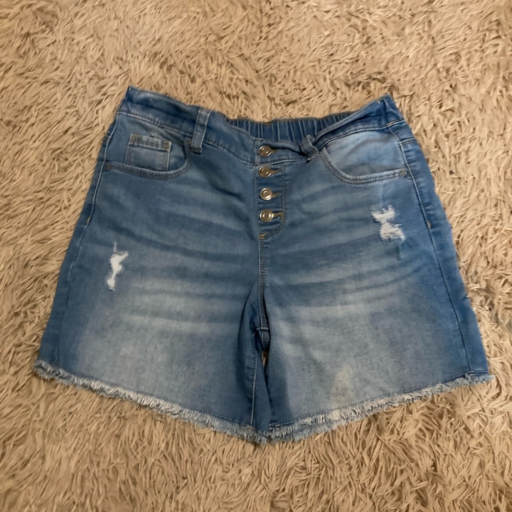 Blue Denim Button-Fly Shorts